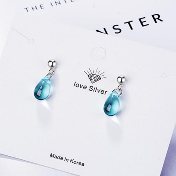 NEW 925 Sterling Silver Crystal Waterdrop Earrings - Picture 1 of 6